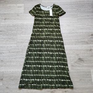 Exist Green Striped Maxi Womens Small Dress NWT Camo Short Sleeve UPF 50